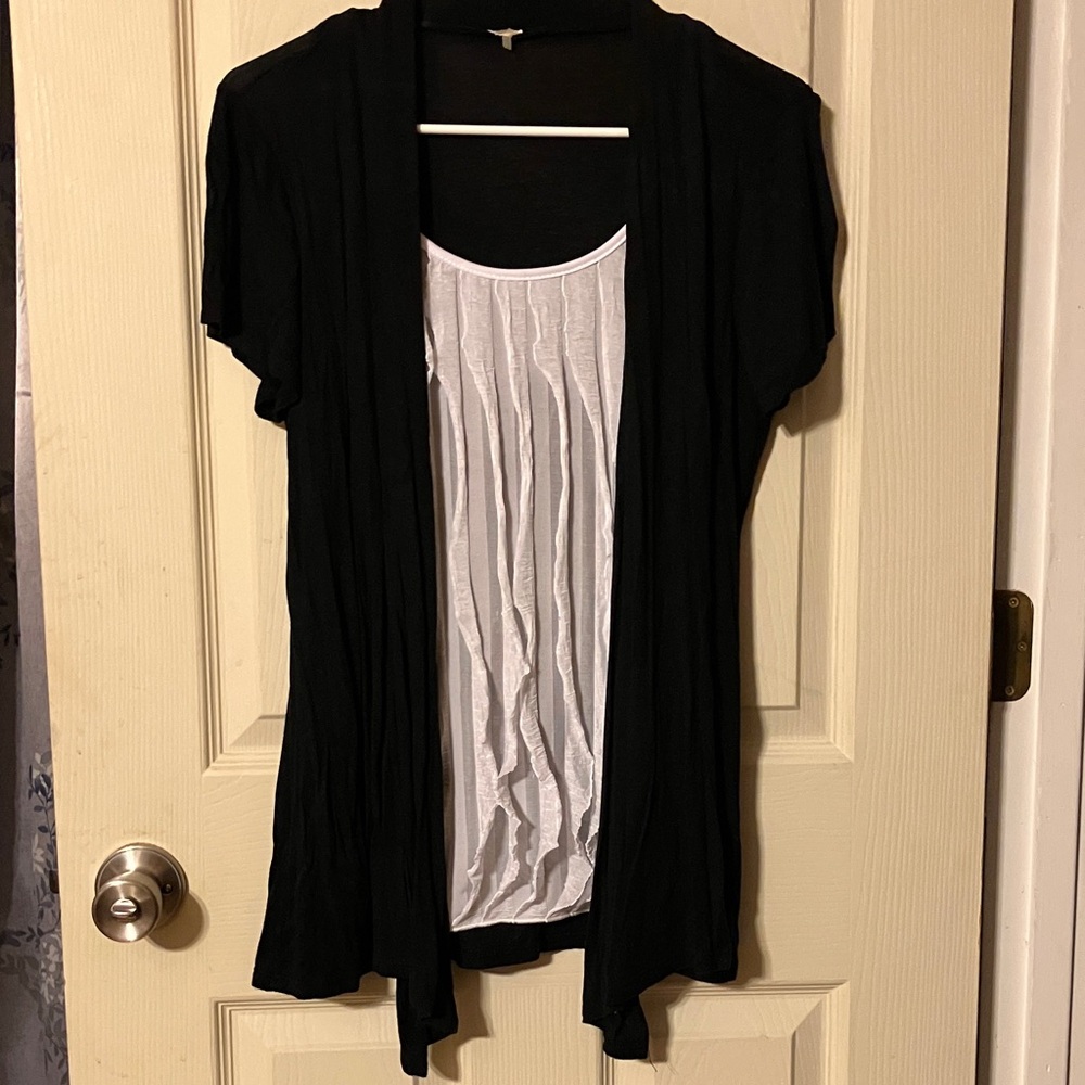 Black Cardigan with White Tank Top